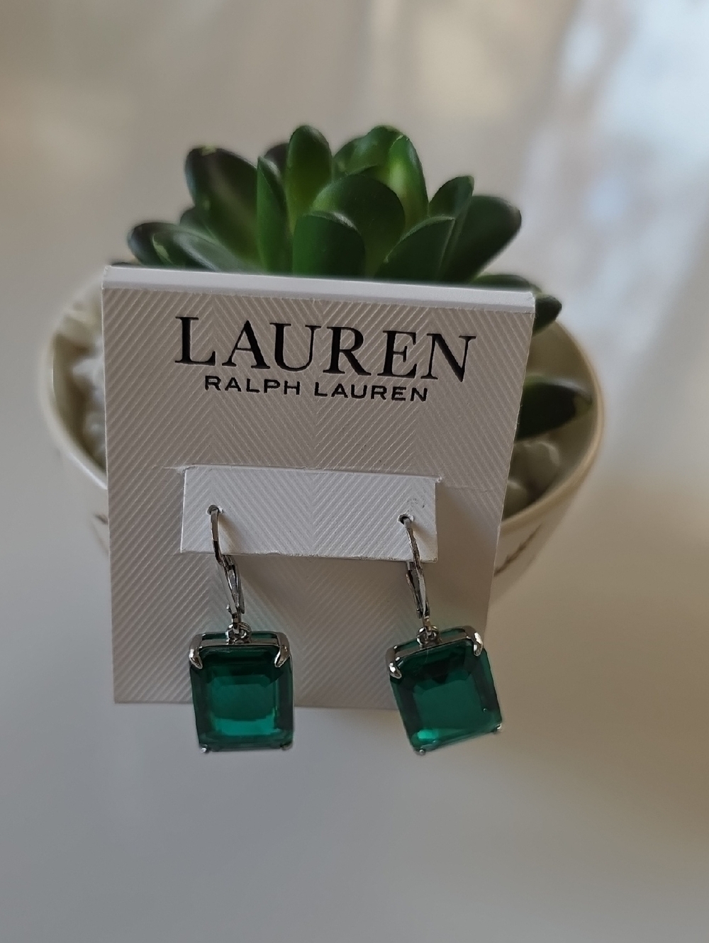 Lauren‎ Ralph Lauren Emerald Green Rectangular Crystal Drop Earrings